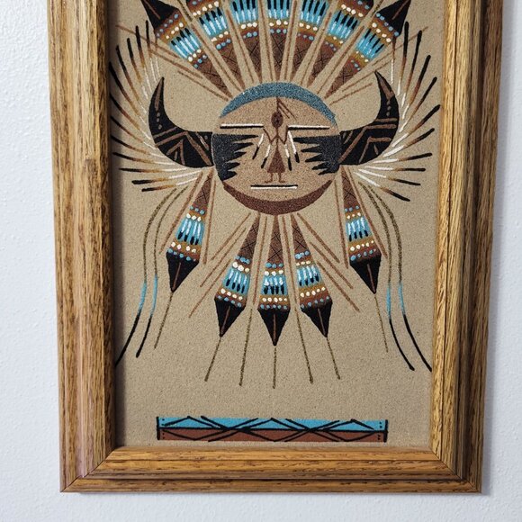 Signed Navajo Native American Sun Sand Art Wall Decor Wooden Frame 15.5" X 10" - Picture 4 of 7
